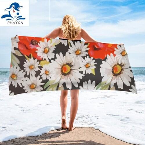 PHAYON Surf Poncho Bath Towel Flowers Painting Print Bathroom Microfiber Beach Towel Rectangle Yoga Mat 75cmx150cm Sport Towels