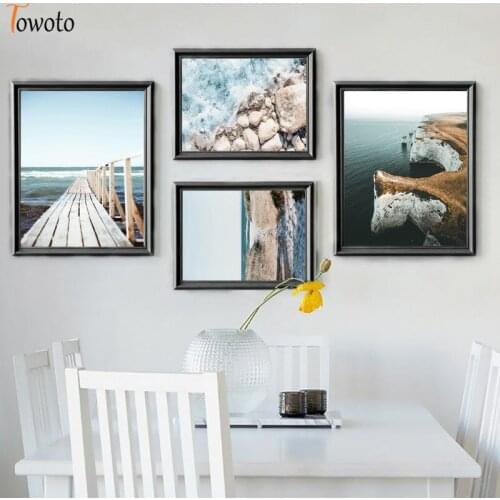 Nature Seascape Canvas Painting Seaside Print Beach Rocks and Ocean Nordic Poster Gallery Wall Art Wall Pictures for Living Room