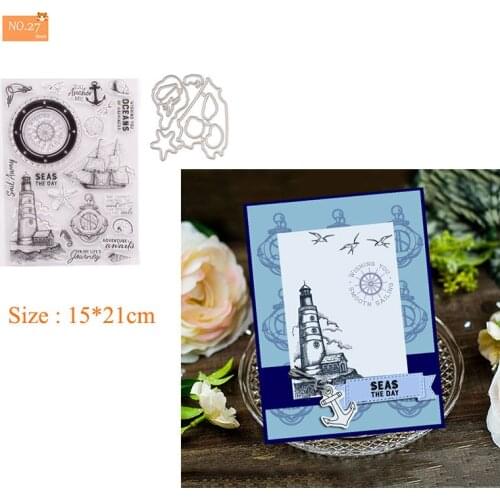 Sea Lighthouse Clear Stamps Metal Cutting Dies Scrapbook Card Paper Craft Silicon Rubber Roller Transparent Stamps 2021 New