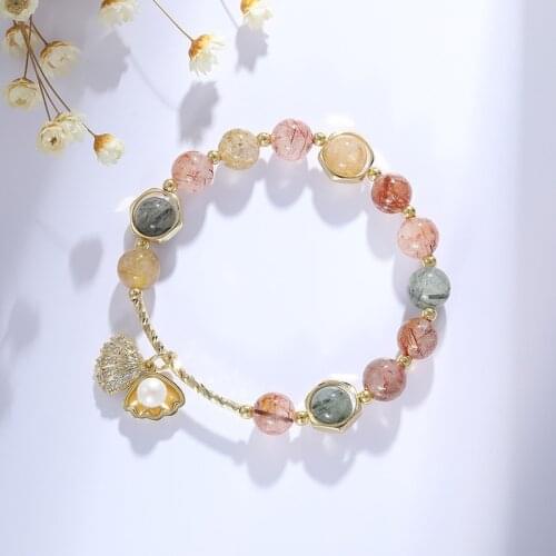 Shells Shape Pearl Multicolor Natural Rutilated Quartz Beaded Strand Bracelets for Women Female Lucky Fashion Jewelry YBR586