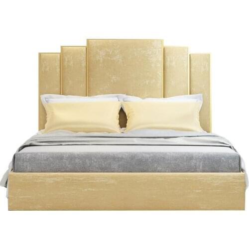 Luxury soft double bed small apartment bedroom wedding simple fashion flannel solid wood bed