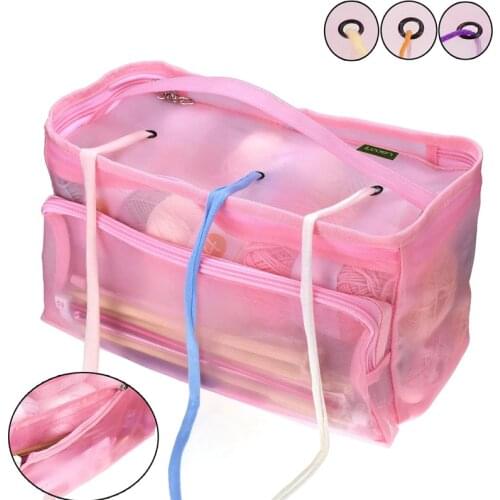 KOKNIT Yarn Storage Mesh Bag for 3 Holes Yarn Thread Zip Lock With hole Mesh Bags Crochet container Portable Lightweight Tote