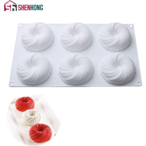 SHENHONG 6 Holes Vortex Silicone Molds Turbine Cake Decorating Molds For Baking Fondant Baking Tools Candy Making Mould