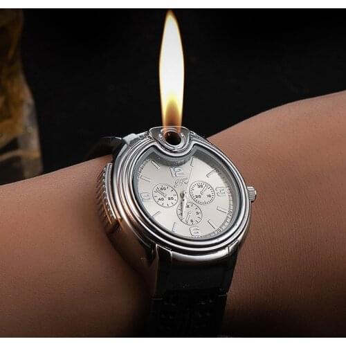 Watch Style Metal Open Flame Lighter Creative Mens Sports Open Flame Watch Lighter Inflatable Adjustable Fmale Encendedor