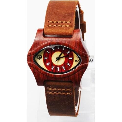 Topwell Black Wood Wristwatches with Black Leather Band For Women With Eyes Lovers Watch Oval Janpenese Movement Quartz Arts