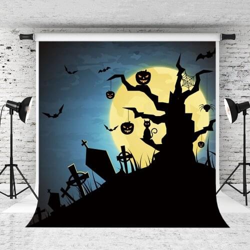 VinylBDS Halloween Theme Night Moonlight Photography Backgrounds Happy Pumpkin Bat Backdrop for Children Photo Studio