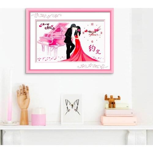 Cross stitch 2021 new couple small size wedding room living room decoration clock send movement to give a friend a wedding gift