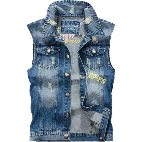 High Quality mens Denim Vest New Designer Fashion Embroidery Vintage Retro Blue Washed Fit Slim Casual Vest Men 4xl AE3869