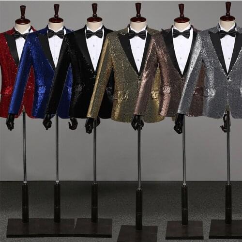 High quality multicolor sequined blazer mens costumes nightclub bar singer dance costumes host suit jacket (Jacket + bow tie)