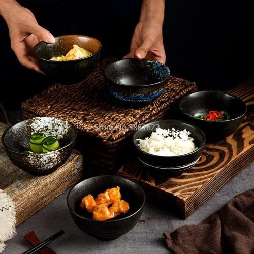Japanese Ceramic Rice Bowl Household Korean Hot Pot Japanese Cuisine Retro Personality Creative Thickened Small Bowl of Soupbowl
