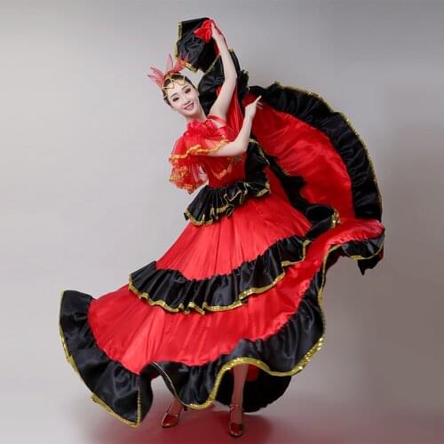 Flamenco Skirt Spanish Dance Costume Opening Dance Big Swing Red Gypsy Skirt Stage Performance Disfraz De Flamenco Para Adulto