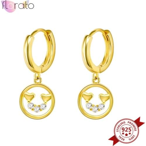 925 Sterling Silver Ear Buckle Smiley Hanging Earrings for Women Crystal Hoop Huggies Earrings Simple Cute Korean Jewelry