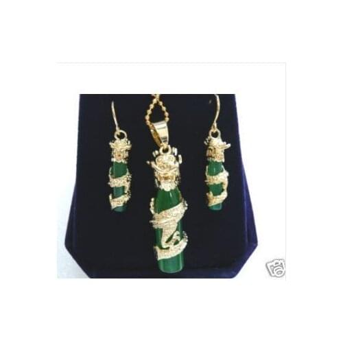 Womans dragon jades pendant necklace earrings sets