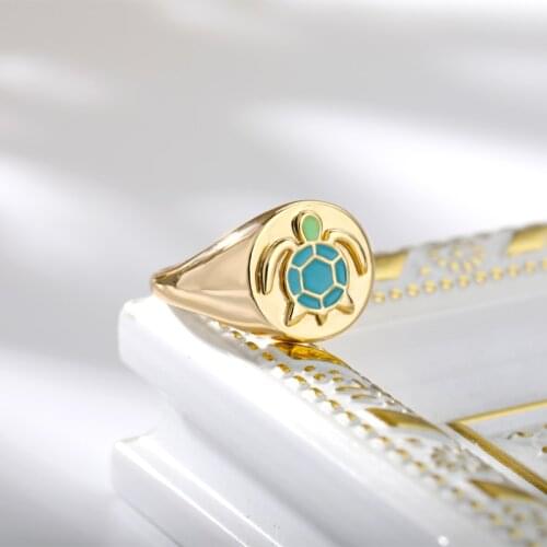 Cute Turtle Rings For Women Stainless Steel Gold Animal Blue Opal Accessories Jewelry Gift Lady Wedding Finger Ring Girl Bijoux