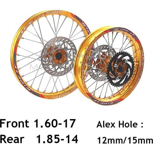 GOLD Front 1.60-17 Rear 1.85-14 inch Alloy Wheel Rim with CNC Hub brake disc For KAYO HR-160cc TY150CC Dirt Pit bike 14/17 inch
