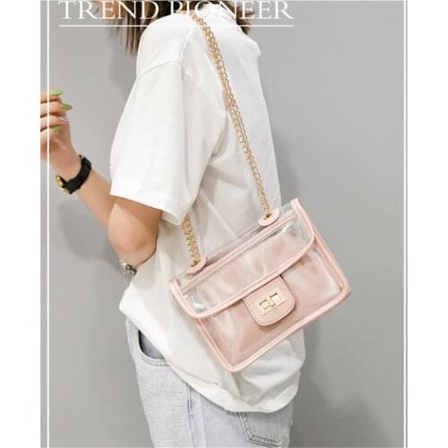 2020 Summer Fashion Womens Transparent Square Sling Bag Cool PVC Shoulder Bag Messenger Bag Mobile Sweet Lady Bag