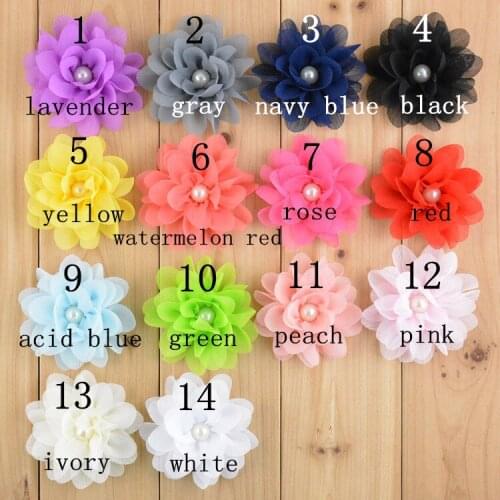 30 PCS/LOT 3.15 inch Chiffon flower with Pearl center , DIY headband flowers