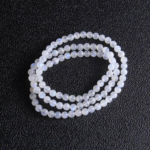 5-6mm Natural rainbow Moonstone Women Bracelets Bangles Blue light 3 Laps Bracelets