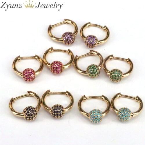 5 Pairs, Small Hoop Earrings Women CZ Rainbow Jewelry Gold Color Bling Ball Mini Hoops Earring Indian Black Rose Blue Round