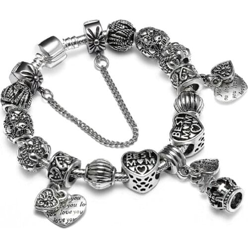 925 Vintage Thai Silver Crown Peach Heart Engraved Beaded Bracelet Retro Personality Peach Heart Bracelet for Women