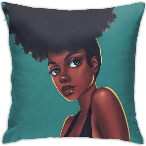 Morewey African American Girl Green Throw Pillow Covers Square Decorative Cushion Cover for Home Sofa Bedroom Afro Girl Art