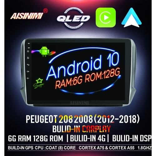 AISINIMI Android 10 Car Dvd Player navigation For PEUGEOT 208 2008 ( 2012-2018 )Car Audio Gps Multimedia Stereo Monitor