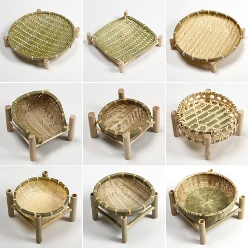 Handmade Bamboo Products Small Bamboo Basket round Shelf Dustpan Hotel Restaurant Snack Fruit Snack Plate Steamed Bread Basket