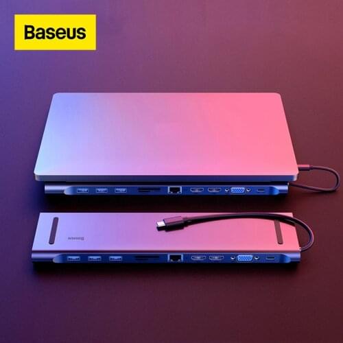 Baseus Multi USB C HUB to VGA RJ45 3.0 USB HUB for MacBook Pro Type C HUB Computer Accessories 11 Ports Splitter USB C HUB