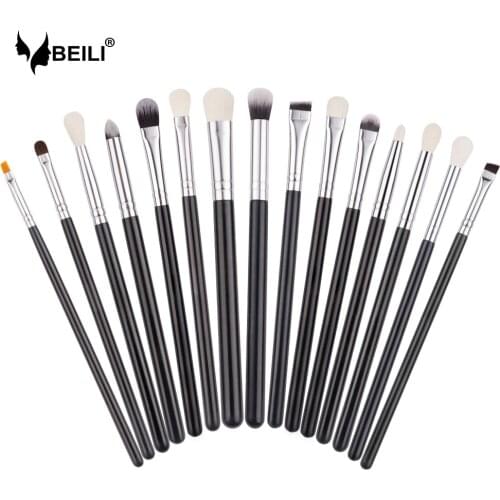 BEILI 15pcs Professional Makeup Brushes Set No Logo Natural Goat Hair Eyeshadow Eyebrow Eyeliner make up brush tools