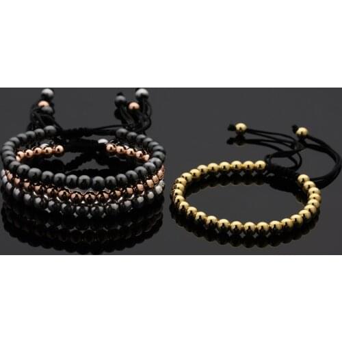 Bracelets for Men Fashion Gold Silver Color 5mm Copper Beads Hematite Braided Handmade Charm Women Party Jewelry Bisuteria Mujer
