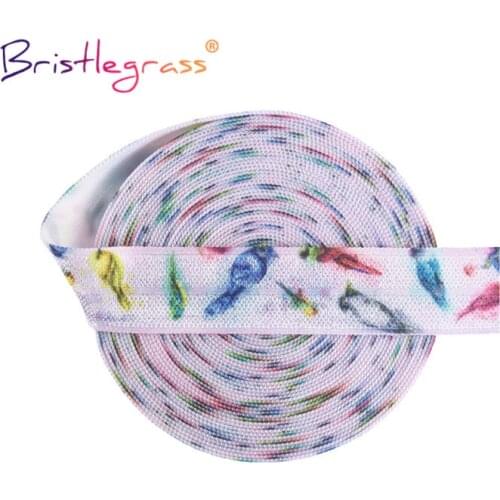 BRISTLEGRASS 2 5 10 Yard 5/8" 15mm Bird Peacock Print Foldover Elastic FOE Spandex Satin Band Tape Hair Tie Headband Sewing Trim