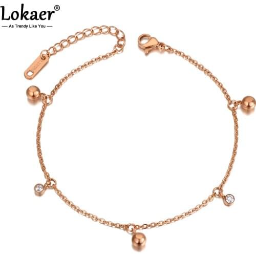 Lokaer Titanium Stainless Steel Bohemia Crystal Chain & Link Anklets For Women Girls Trendy Ball Charm Anklet Jewelry A20021
