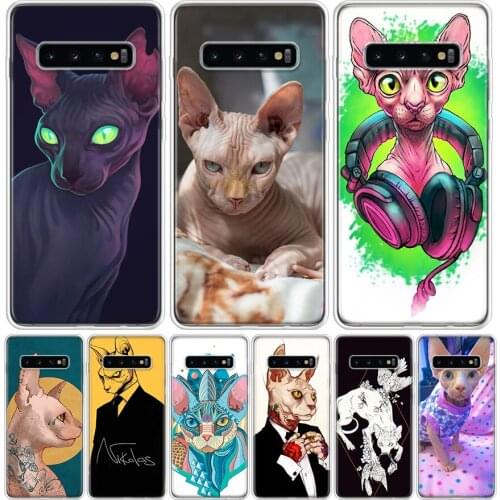 Animal Sphynx Hairless cat Phone Case for Samsung Galaxy S10 S20 Ultra Note 10 9 8 S9 S8 S7 J4 J6 J8 Plus Lite + Popular Cover C