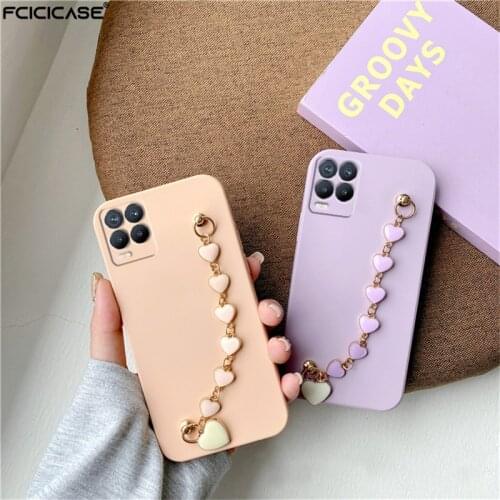 Wrist Bracelet Phone Case For OPPO Realme 8 Pro GT C21 C25 7 Narzo 30 5g 30A 20A C15 C11 6 5 5S Silicone Cover Cute Love Heart