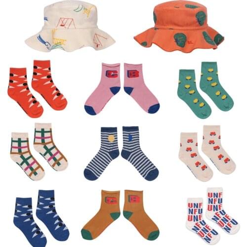 Children Socks bobo 2021SS BC New Girl Combed Cotton Flower Lattice Knitted Short Casual Kids Boys Sports Socks