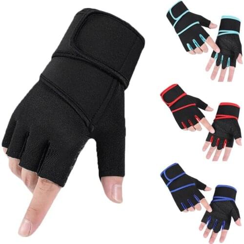 Long Wrist Band Half Finger Cycling Gloves Weight Lifting Gloves Protect Wrist Gym Training Fingerless Men Women Cycling Gloves