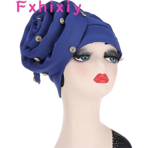 Elegant Muslim Big 3D Flower Turban Autumn Women Elegant Party Head Wrap Hair Loss Cover womens hat Bandanas Hair Accessories