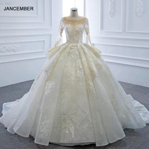 J66881 jancember elegant wedding dresses in lace o-neck appliques wedding gowns with long train vestido de noiva sereia 2020