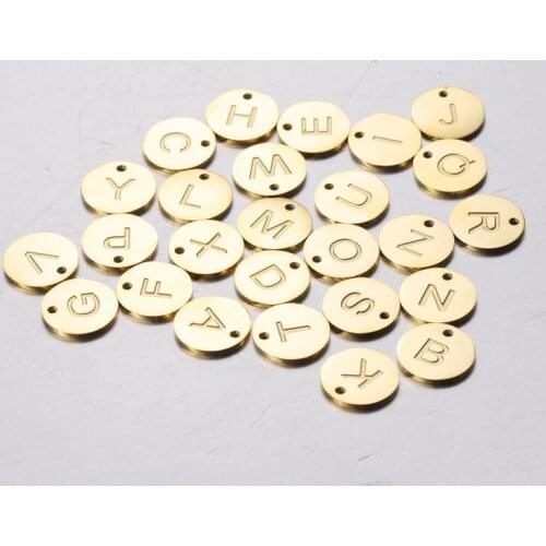 Fnixtar 26Pcs 12mm Round Engrave Letter Charms Stainless Steel Mirror Polish Initials Charms For DIY Necklace Bracelet Jewelry