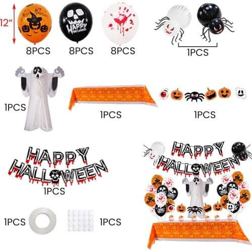 Halloween Theme Party Decoration Balloon Pumpkin Spider Ghost Aluminum Film Balloon Set Hanging Banner Halloween Ornament Props