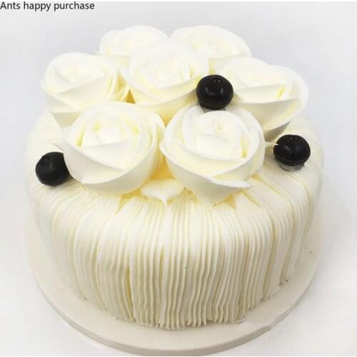 Cream Silk Flower Cake Model Simulation Plastic White Birthday Cake Sample Cake Shop Cupboard Sample Decoration Photo Props