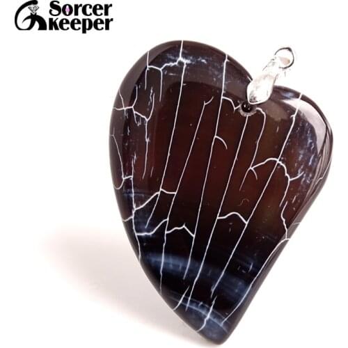Fashion Women Man Heart Necklace Pendant Natural Botswana Agates Stone Pendant Slide Healing Crystals for Jewelry Making BA807
