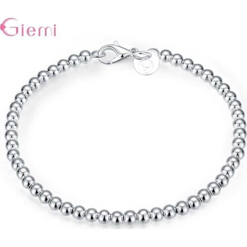 Fashion Elegant 925 Sterling Silver 4MM Beads Chain Women Bracelet High Quality Gorgeous Fine Jewelry Gifts Party Supplies