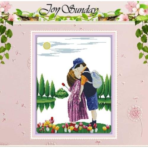 Sweet kiss boy girl painting counted 11CT 14CT Cross Stitch Set Wholesale DIY Cross-stitch Kit Embroidery Needlework Home Decor