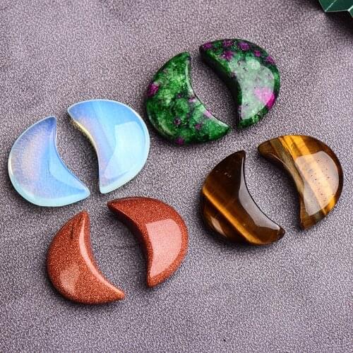 Natural opal; tiger eye stone Pink Rose Crystal Moon Type Hand Carved Reiki Healing Stones Decoration Natural stone Minerals 1P