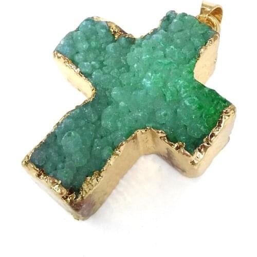 Natural Semi Precious Stone Pendant Cross Metal plating Agates Making Necklaces And Bracelets For DIY 28*41mm