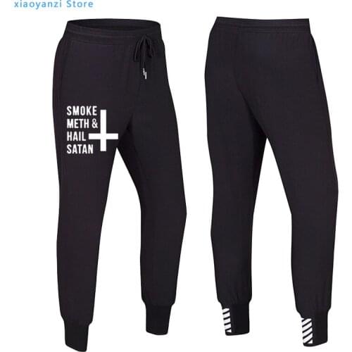 2021 New Fashion Letter Printed Trousers Smoke Meth And Hail Satan Funny Men Long Pants Fitness Sweatpants Plus Size Set