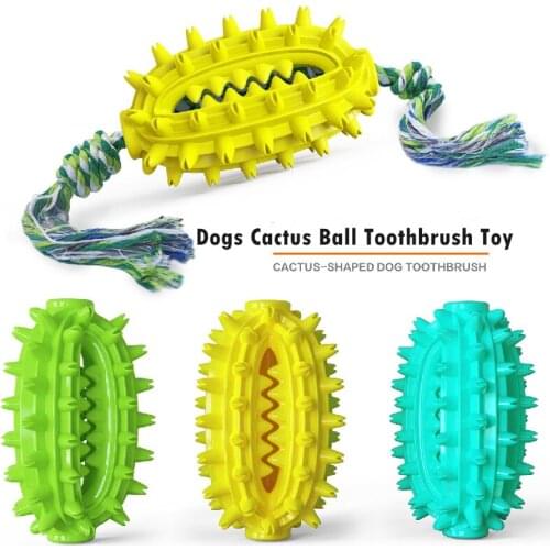 NEW! Pet Dog Chew Toys Pet Dog Teeth Clean Toys Cactus Ball Toothbrush Interactive Dog Rubber Molar Toys Pet Leakage Food Toys