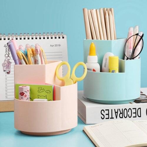 3 Grids 360 Degree Rotating Pen Holder Desktop Organizer Large Capacity Pencil Organizer Box School Stationery Storage Boxes