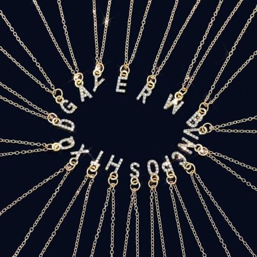 JUST FEEL Tiny Fashion Crystal Letter Pendant Necklace For Women Gold Color Initials Alphabet Necklace Trendy New Korea Jewelry